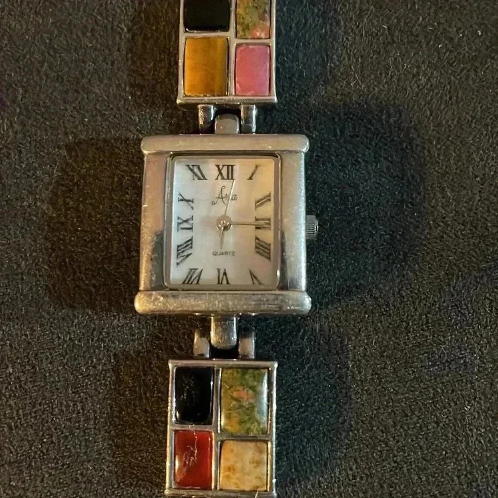 Aria Oit multi stone bracket watch
